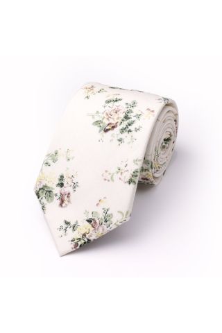 Ivory & Green floral flower cotton tie