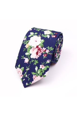 Navy & Green floral flower cotton tie
