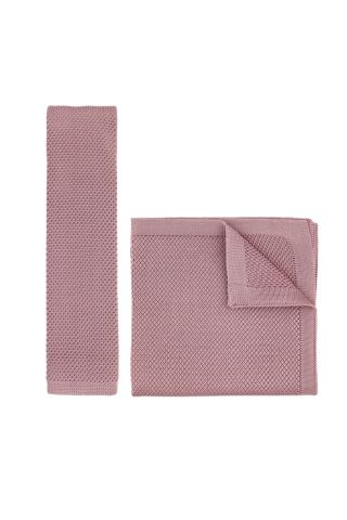 Knitted Dusky Pink Tie & Pocket Square set