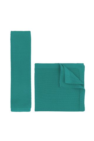 Knitted Teal Tie & Pocket Square set