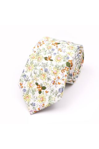 Orange floral flower cotton tie