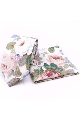 Rose floral cotton classic mens tie & pocket square set