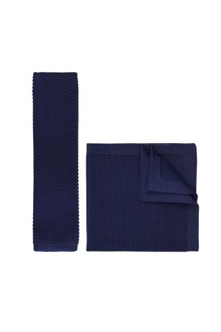 Knitted Navy Tie & Pocket Square set
