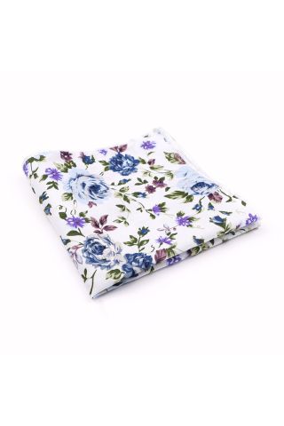 Blue floral flower cotton pocket square
