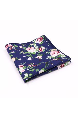 Navy &  Green floral flower cotton pocket square