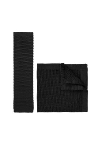 Knitted Black Tie & Pocket Square set