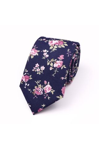 Navy & Pink floral flower cotton tie