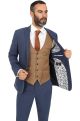 Jenson Samuel Lincoln Herringbone Blue Three Piece Suit with Kelvin Oak Contrast Waistcoat