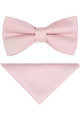 Plain Pastel pink satin classic mens  bow tie & pocket square set  