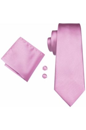 Dark Pastel pink tie pocket square cufflink set  