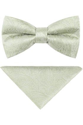 Paisley Pastel green satin classic mens  bow tie & pocket square set  
