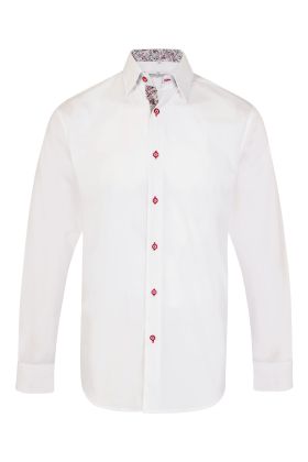 Plain White Regular Fit Shirt with Blue & Red Paisley Trim 