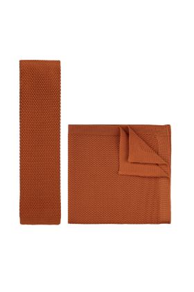 Knitted Rust Tie & Pocket Square set 