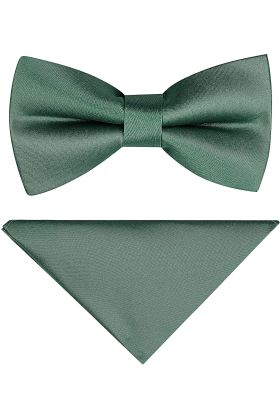 Plain Emerald green satin classic mens  bow tie & pocket square set  