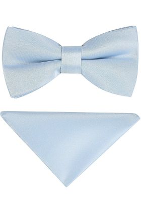 Plain pastel blue satin classic mens  bow tie & pocket square set  