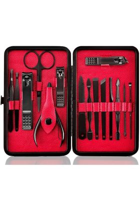 Mens 15 piece black nail manicure grooming kit gift set 