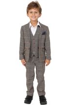 Boys Ted Tan Check Tweed Three piece Suit 