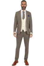 Marc Darcy Ted Tan Check Tweed Jacket with Contrast Kelvin Cream Waistcoat 