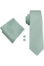 Sage Green silk tie, pocket square & cufflink set 