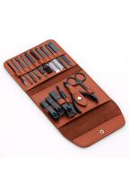 Unisex 16 piece leather tan nail manicure grooming kit gift set 