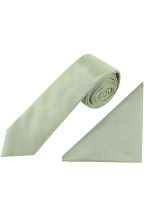 Plain Pastel green satin classic mens tie & pocket square set 