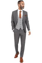 Marc Darcy Jenson Grey Tan Check Three Piece Suit with Contrast Kelvin Silver Waistcoat  