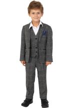 Boys Scott Grey Check Tweed Three piece Suit 