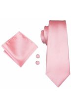 Pale Pastel pink mulberry pocket square, Cufflink and wedding tie set 