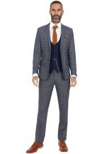 Marc Darcy Jenson Sky Check Three Piece Suit with Contrast Kelvin Royal Waistcoat 