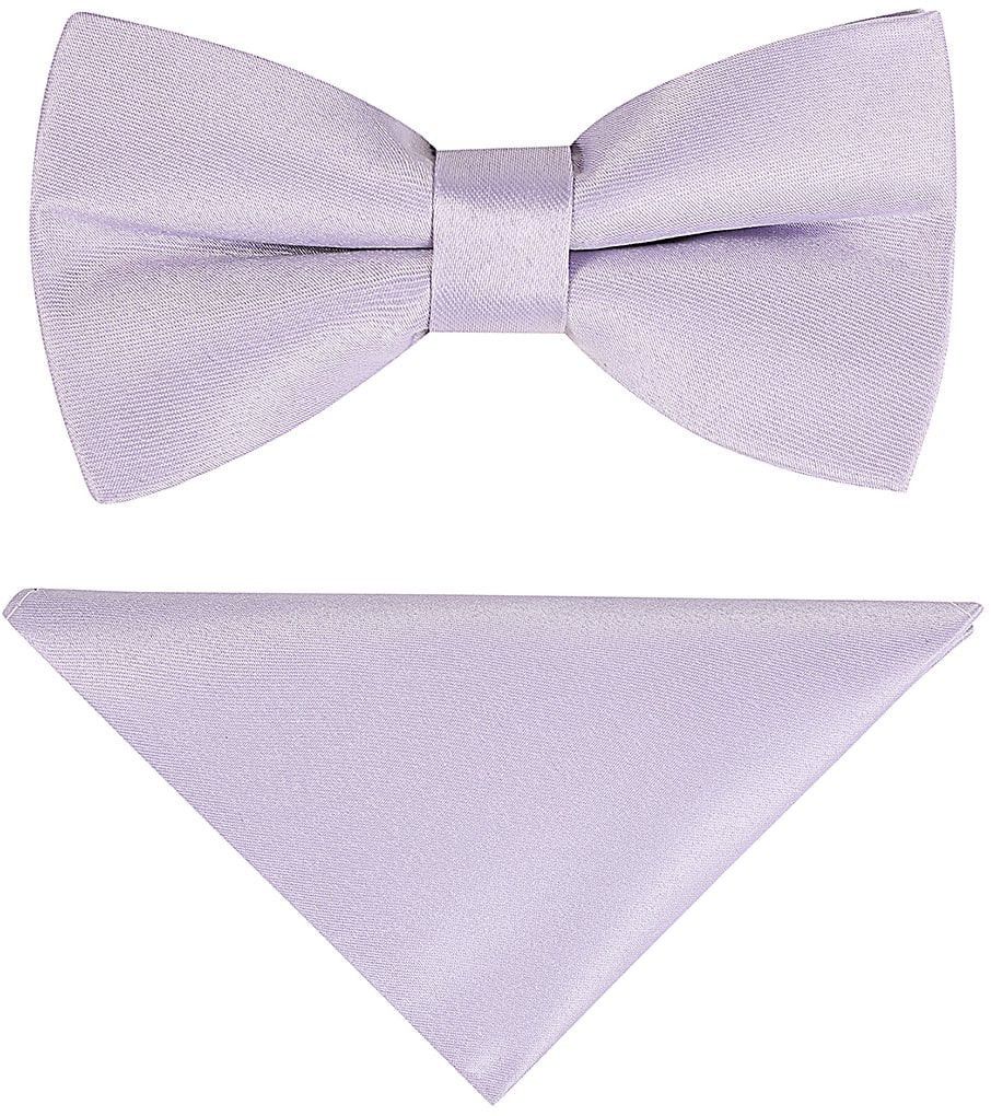 Plain lilac satin classic mens  bow tie & pocket square set 