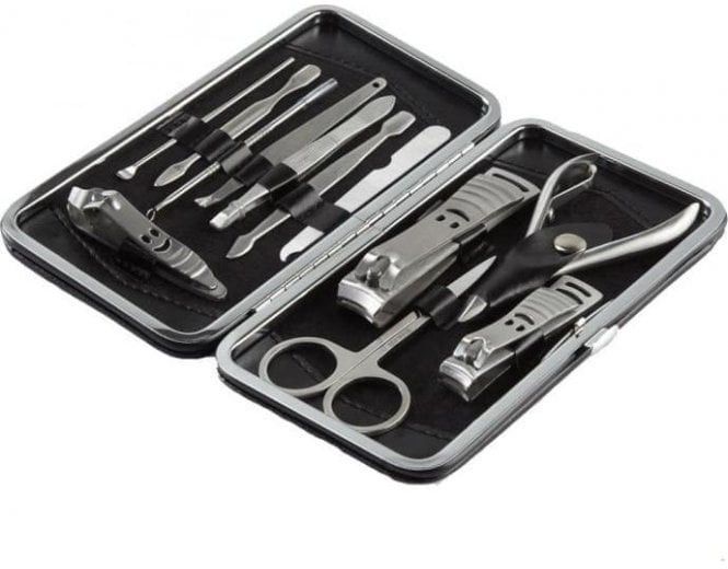 Mens 12 piece stainless steel nail manicure grooming kit gift set