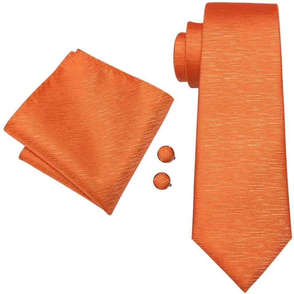 Burnt orange patterned pocket square, cufflink and wedding tie set