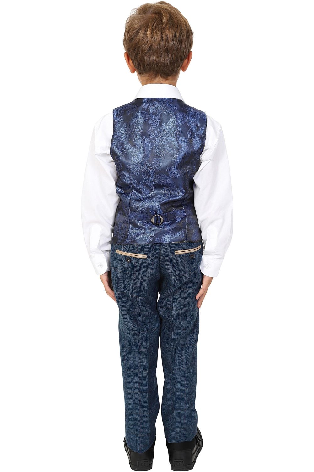 Marc Darcy Kids Boys Dion Blue Check Tweed Three piece Suit