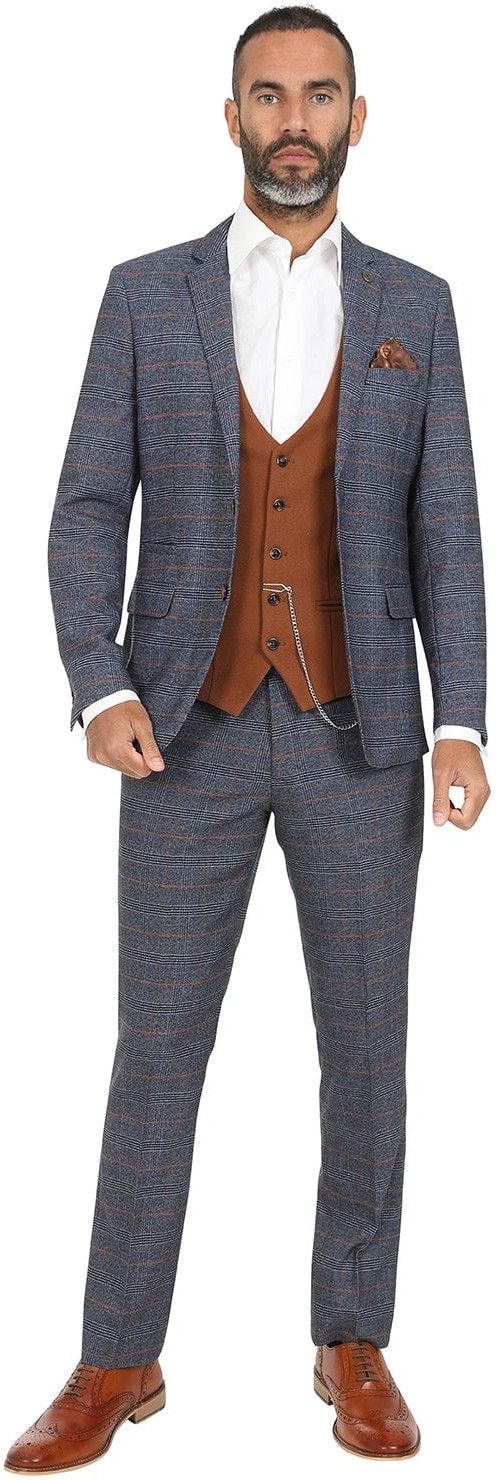 Marc Darcy Jenson Sky Three Piece Suit with Contrast Kelvin Tan Waistcoat  