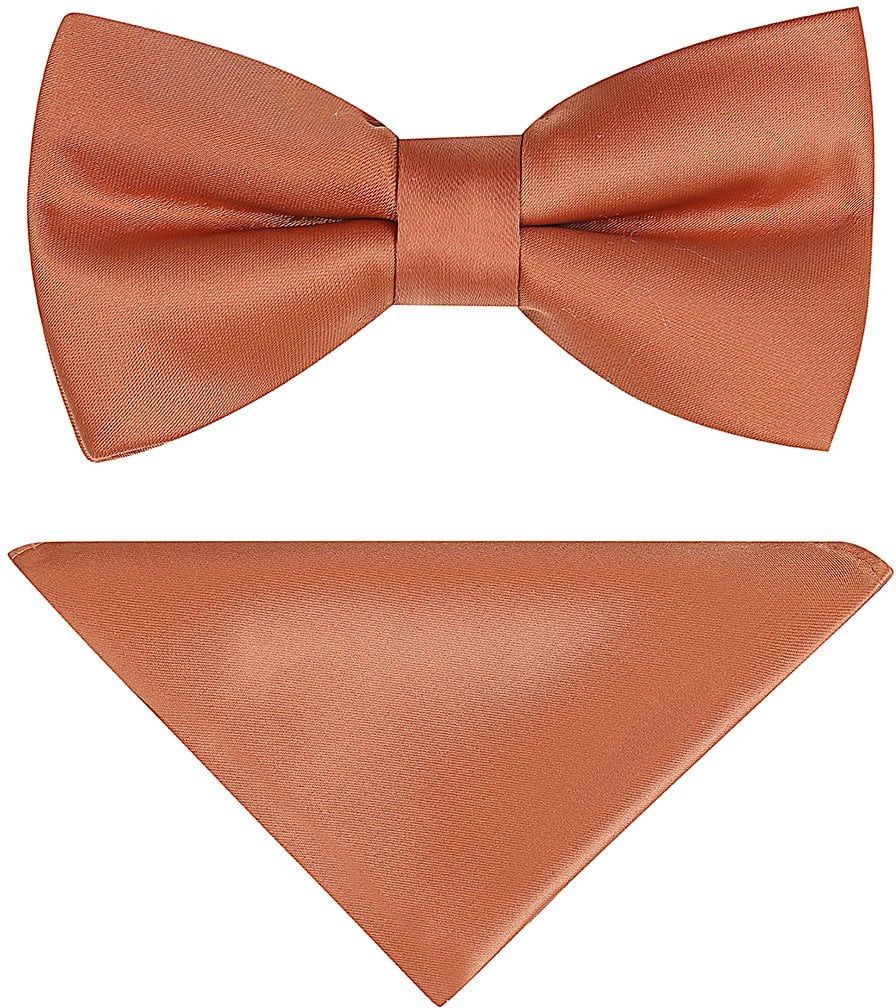 Plain copper satin classic mens bow tie & pocket square set 