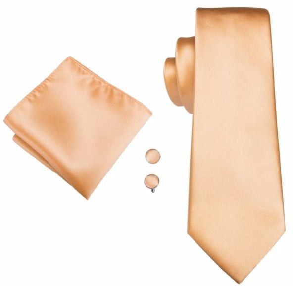 Pale Pastel  Peach Orange pocket square, Cufflink and wedding tie set