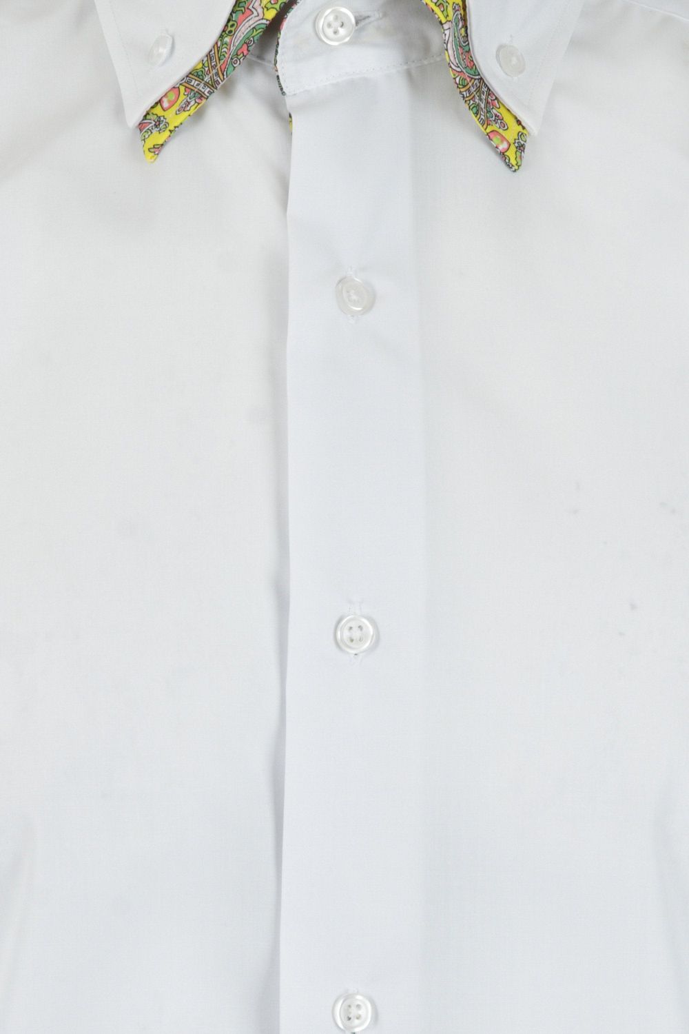 Plain White Regular Fit 100% Cotton Shirt with Yellow Paisley Double Collar
