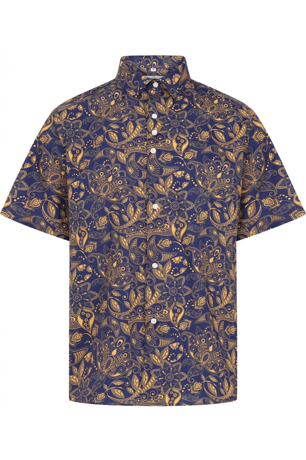 Navy & Gold Paisley Floral Short Sleeve Shirt