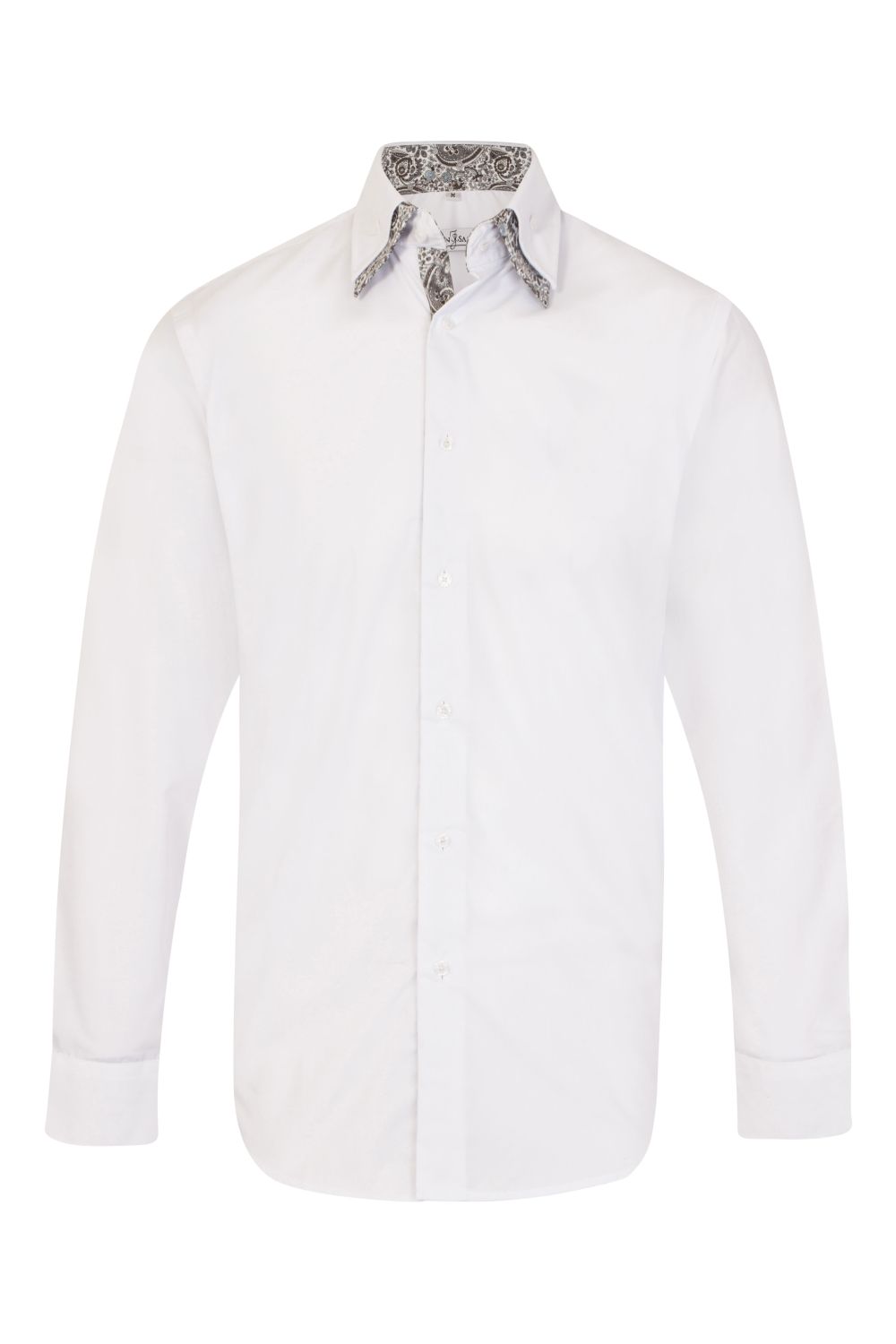 Plain White Regular Fit 100% Cotton Shirt with Paisley Double Collar