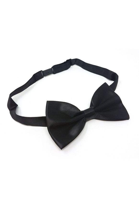 Plain black satin classic mens bow tie