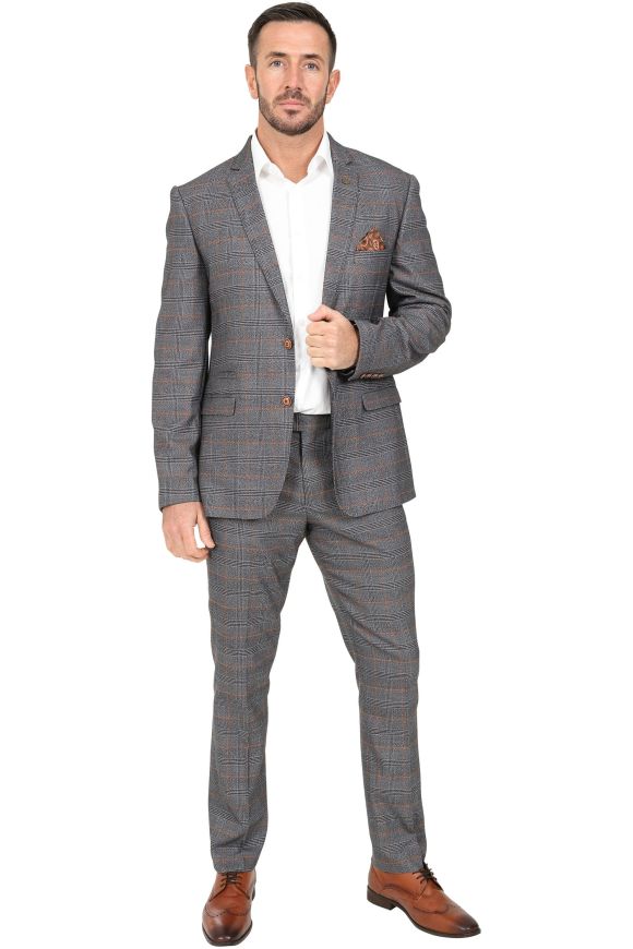 Marc Darcy Jenson Grey Tan Check Two Piece Suit 