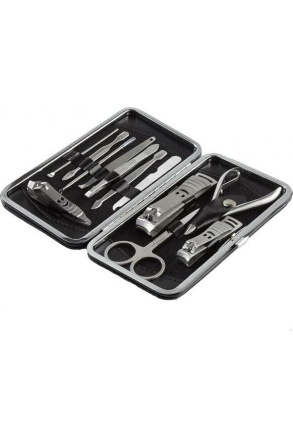 Mens 12 piece stainless steel nail manicure grooming kit gift set