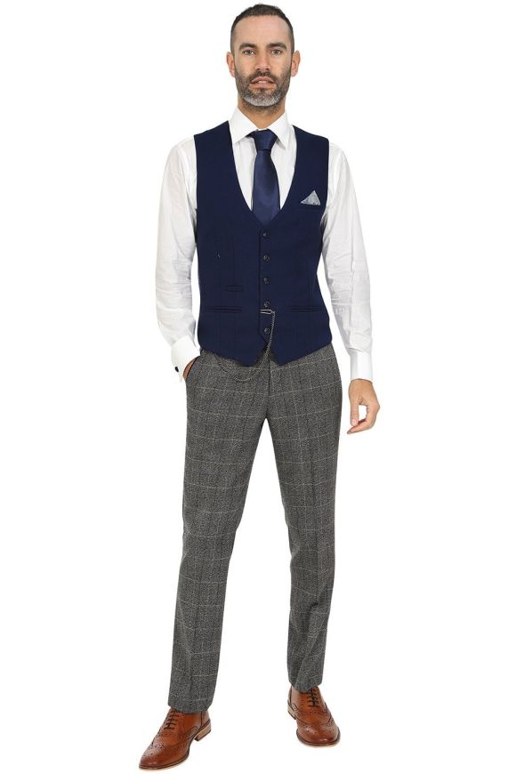 Marc Darcy Scott Grey Tweed Check Suit With Kelvin Royal Waistcoat 