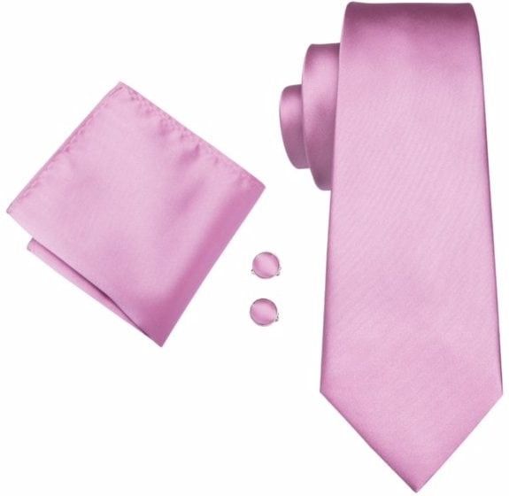 Dark Pastel pink tie pocket square cufflink set 