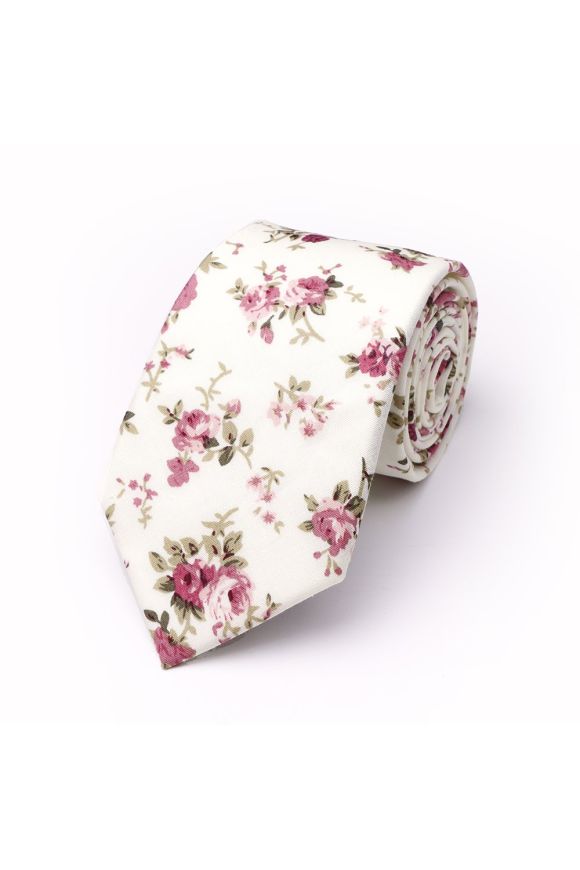 Pink floral cotton classic mens tie & pocket square set