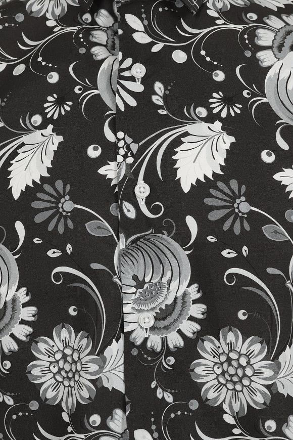 Black & White Floral Print Regular Fit Cotton Shirt