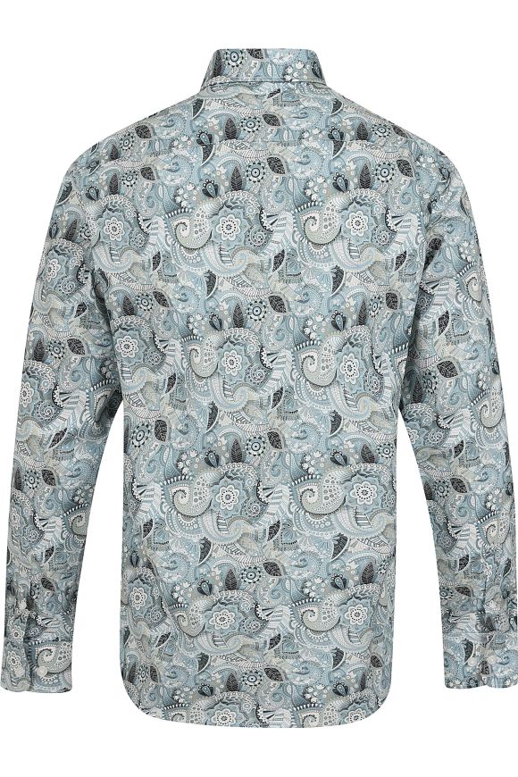 Silver & Blue Paisley Floral Print Regular Fit Cotton Shirt