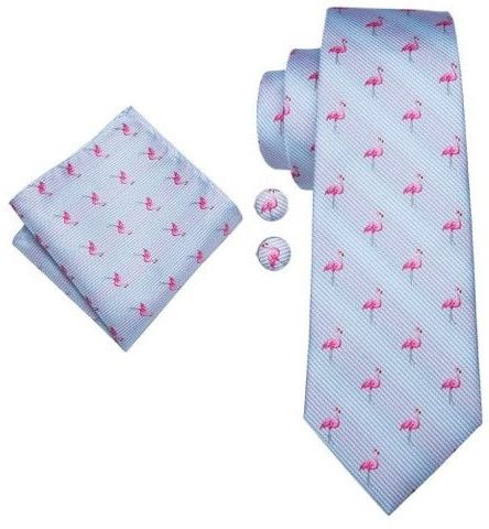 Blue Flamingo Striped tie pocket square cufflink set 