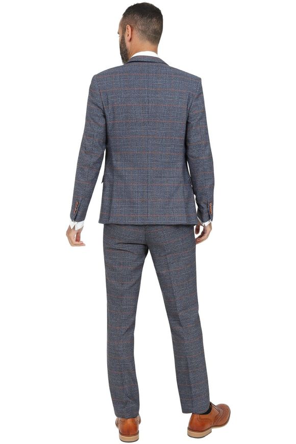 Marc Darcy Jenson Sky Check Three Piece Suit with Contrast Kelvin Royal Waistcoat