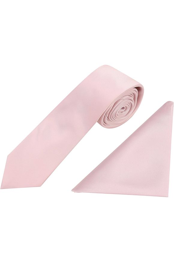 Plain pastel pink satin classic mens tie & pocket square set